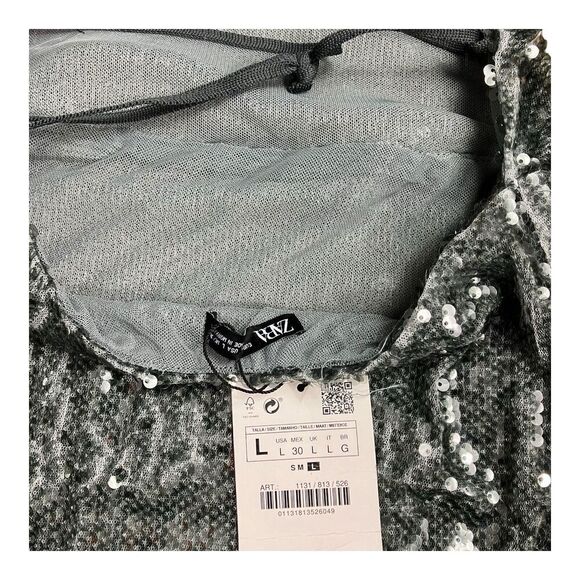 Zara Dress L Gray Silver Sequin Mini Open Back Halter Sexy Club Party 1131/813 - Picture 5 of 13